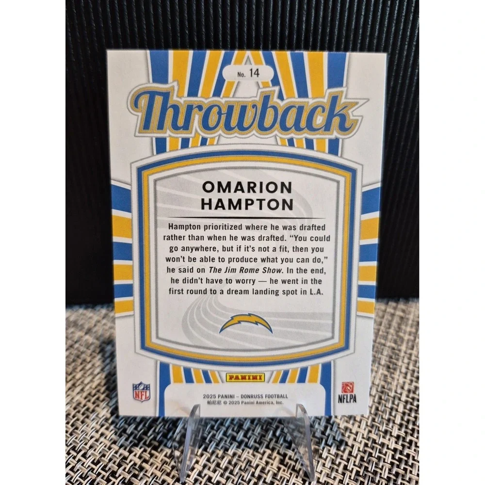 2025 Donruss Throwback Omarion Hampton #14 Los Angeles Chargers‎ (RC)
